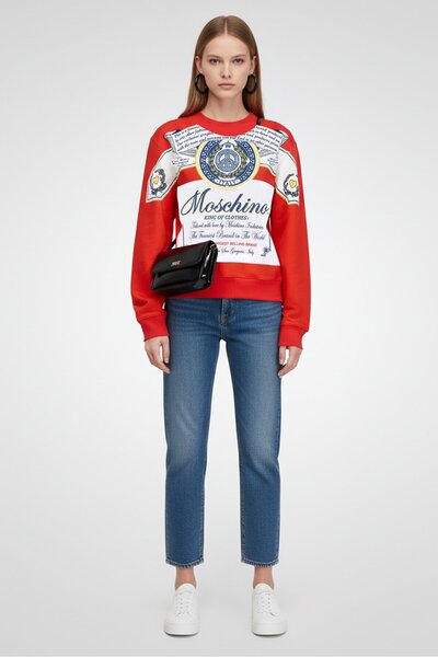 Moschino سويت شيرت نسائي برقبة دائرية مزين برسومات، متعدد الألوان