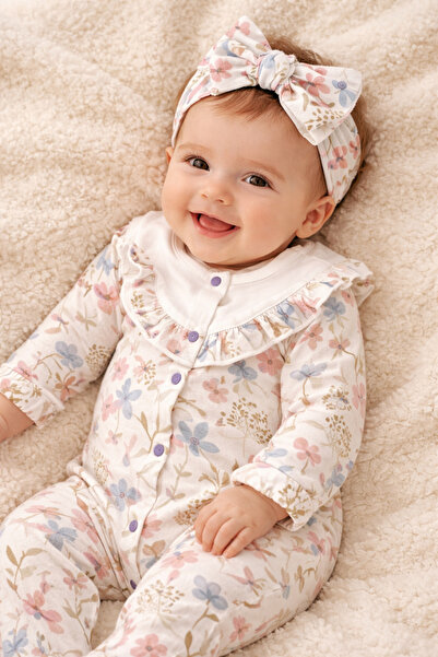 HUGS Roba Fırfırlı Çiçekli 2li Kız Bebek Tulum Set