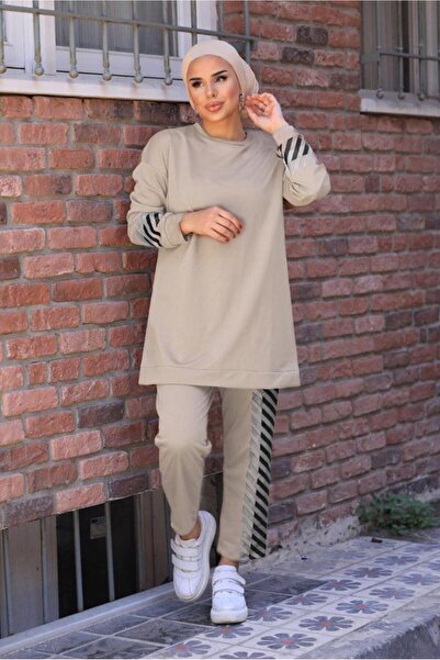 TRENDTESETTÜR KADIN BEJ DESENLİ İKİLİ PANT. TAKIM 8107