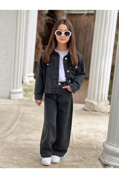 DUDOR KİDS SET PANTALONI JEANSTI CU STRASURI SI JACHETA JEANSTI PENTRU FATA -...