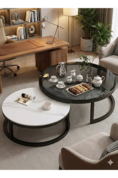 Luxury Home Coffee Tables with Simple Design, Transparent Rocky Desktop, Set ...