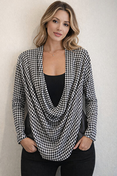 AYHAN Шкіряна блузка з візерунком "Гусячі лапки