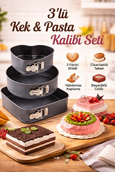 Berdina Home 3-Clamp Heart Round Square Silver Fireproof Non-Stick Teflon Cas...