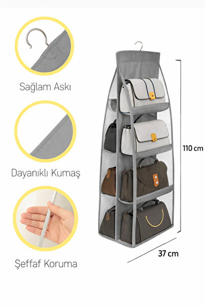 she berrak 8 CEPLİ Antrasit Kumaş Askılı Dolap İçi Çanta Organizer