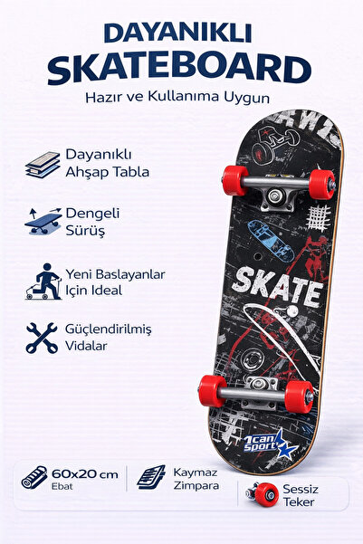 Janissary Kaykay Sokak Desenli 60x20 cm | Dayanıklı Ahşap Tabla | Kaymaz Zımp...