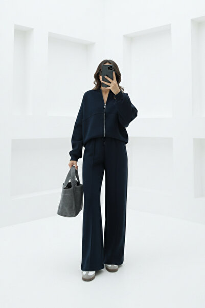 Runades Γυναικείο Σετ Φούτερ με φερμουάρ Trend καμπάνα Ç με ρέλι Bomber