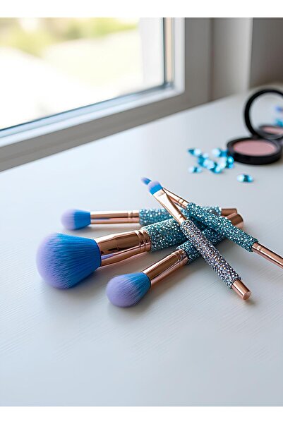 Bontexs Сини 5-компонентен комплект грим четки с детайлни детайли