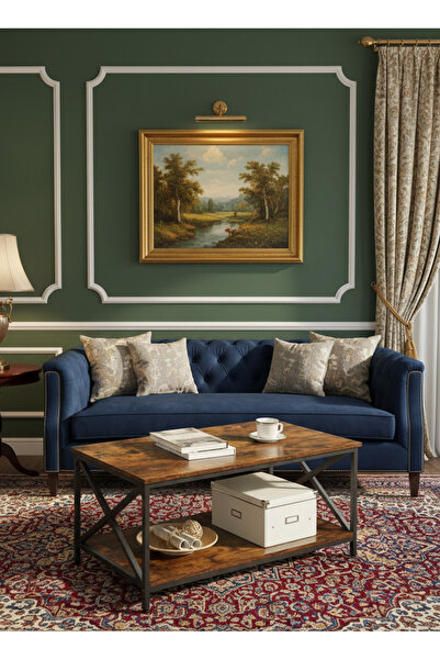 Luxury Home طاولة قهوة مع رف تخزين وإطار فولاذي على شكل X