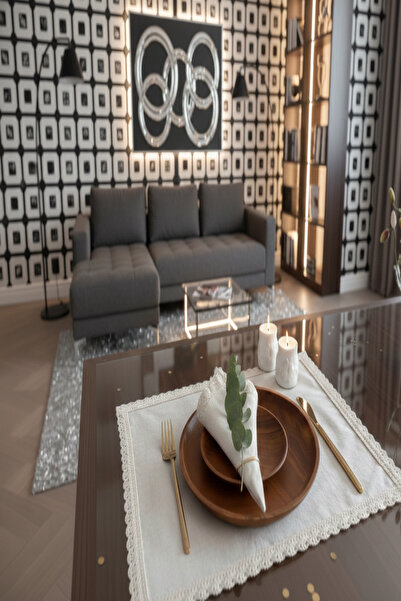 zarafet concept 6 Adet Naturel Ham Keten Dantel Detaylı Amerikan Servis/Supla