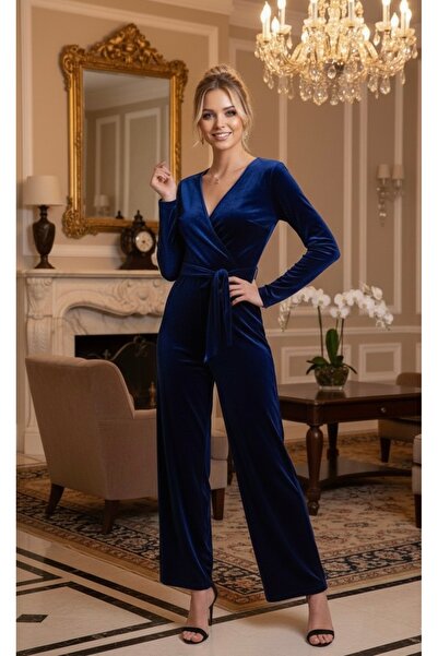 Bersi Butik Kadife tulum elbise, bol paça kurvaze tulum, velvet overalls dress