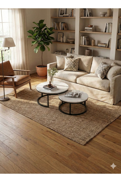 Luxury Home Modern Coffee Table Set for Living Room, Two Nested Round Tables ...