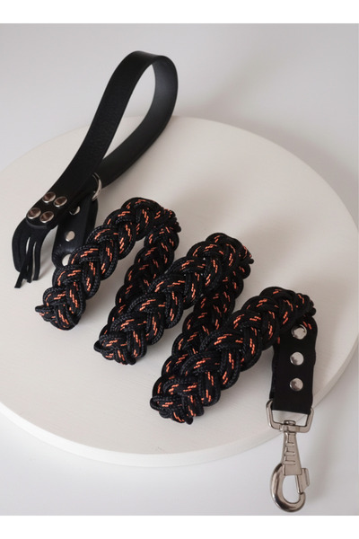 balkonda حزام مشي للكلاب مع مقبض جلدي، 9 طبقات من نسيج الشعر، حبل مزخرف، برتق...