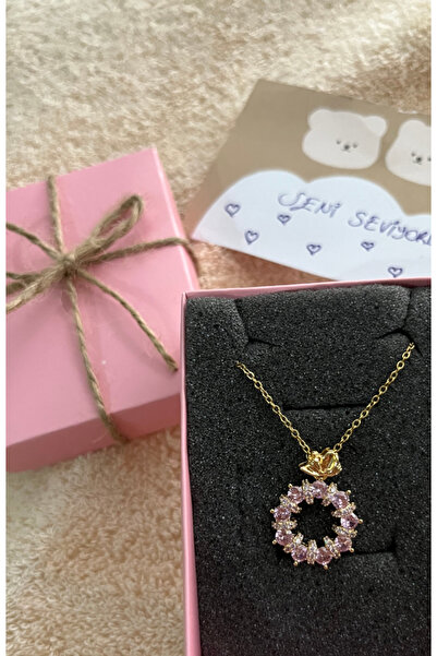 Barila Luxe Prenses Pembe Çelik Kolye (Kutu Rengi Kırmızı Veya Pembe) Şık Lüx...