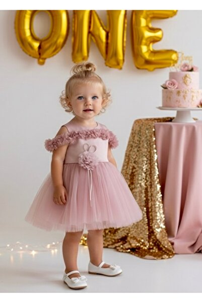 miaras baby Kız Çocuk Omzu Çiçekli Elbise