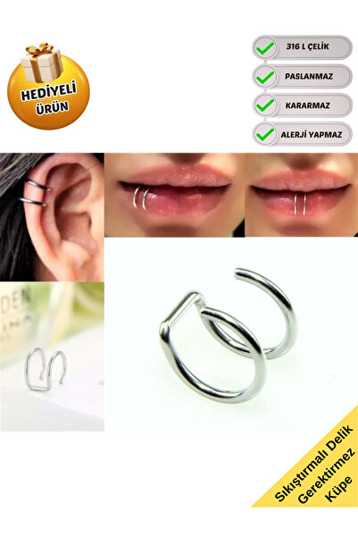 Piercing Market Steel & Silver Deliksiz Sıkıştırma Unisex Fake Dudak Burun Ku...