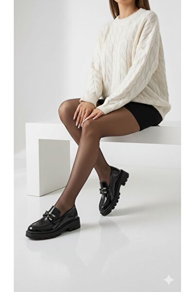 Platana Ortopedik Siyah Rugan Loafer Kadın Ayakkabı