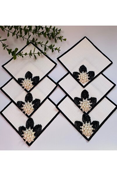 ELÇİÇEK HOME منديل تقديم، منديل كوكتيل، منديل تقديم القهوة 6 قطع