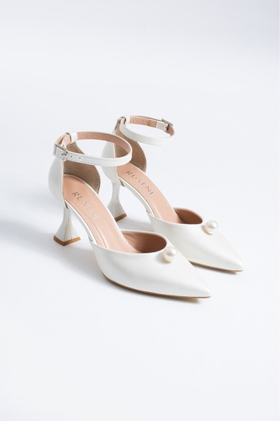 RUXENE Stiletto de mireasă EARL 8cm - Detaliu cu cataramă și bandă de perle