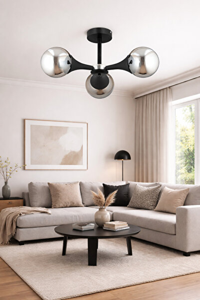 ESSLİGHT EVA 3’LÜ AVİZE FÜME GLOB CAMLI MODERN DEKORATİF AYDINLATMA