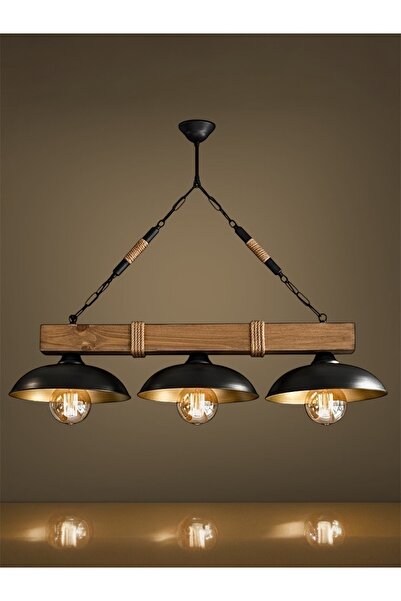 ONUR AVİZE Retro Wıntage Tokyo 3'lü Ahşap Avize