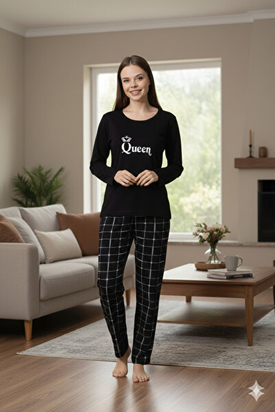 HAYAL HOME WEAR King Queen Baskılı Sevgili Kombini Alt Üst Pijama Takımı - 2'...