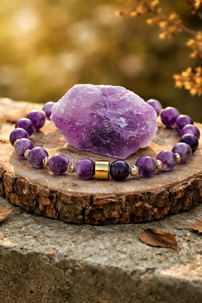 beautifulnaturelstones سوار من حجر الجمشت الطبيعي 6 مم (يمنع الخوف والقلق وال...