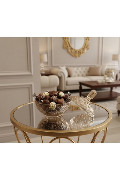 mertyavm Kristal Cam Şekerlik 16x20cm Ayaklı Kapaklı Vintage Desenli Büyük Kr...