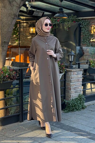 Invee Yün Detaylı Düğmeli Kadın Kap Haki Yeşil