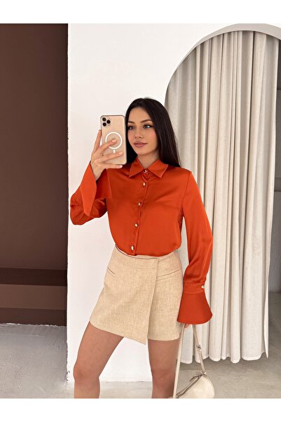 VUNTAL Satin Shirt with Flywheel Sleeve Detail