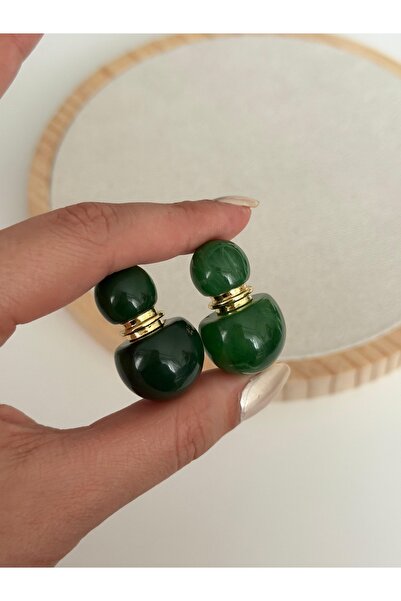 Charmist Çelik gold detaylı tofy yeşil küpe