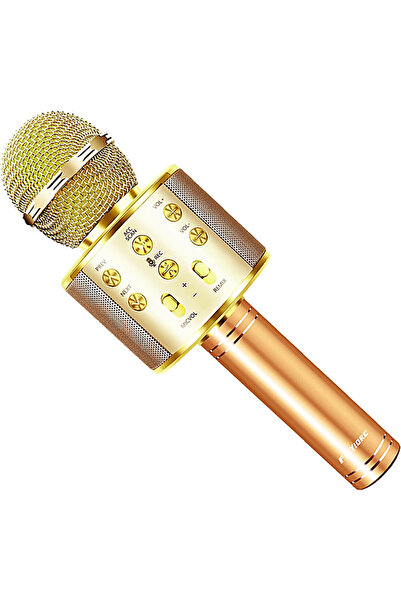 OEM Microfon Wireless Karaoke Bluetooth WS 858 difuzor USB Micro SD - Auriu