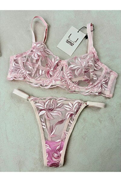Lucky-Brode B Cup Adjustable Pink Underwear Set with Underwire