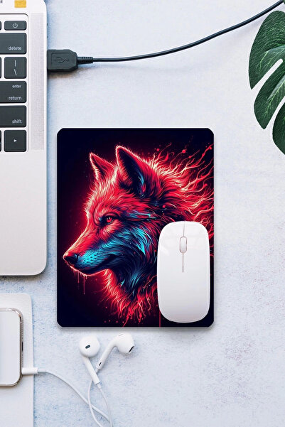 SonicTouch 19x23cm Red Neon Wolf Mouse Pad pentru gamer, neted, fără sudură -...