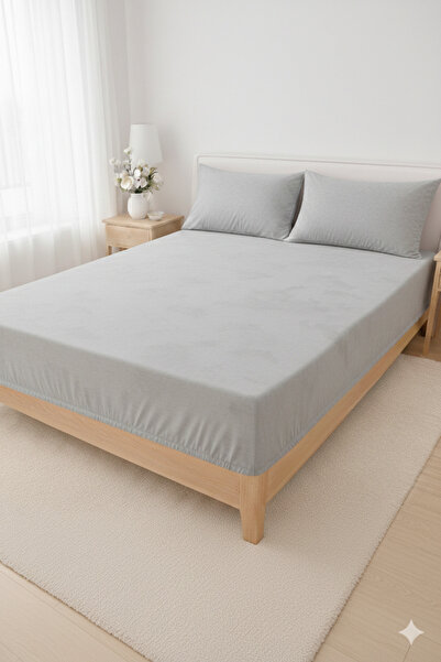 Zarif Home Bed Sheet Set Cloudy Pattern Ranfors Fited - (Grey)