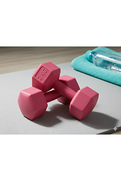 EMH SPOR 2 Kg X 2adet Köşeli Vinyl Kaplı Fuşya Dambıl Ağırlık Seti