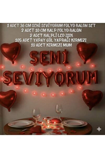 ÇAVUŞ E-TİCARET Seni Seviyorum Temalı Romantik Süsleme Seti( Kırmızı,Kalp,Aşk...