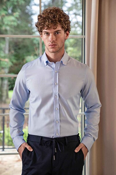 Paşahan Cămașă pentru bărbați, albastră, Non Iron, fără călcare, cu guler cu ...