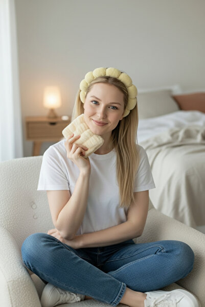 KANİNCHEN مجموعة أساور مكياج وغسيل الوجه من قماش المناشف النسائية ذات اللون ا...