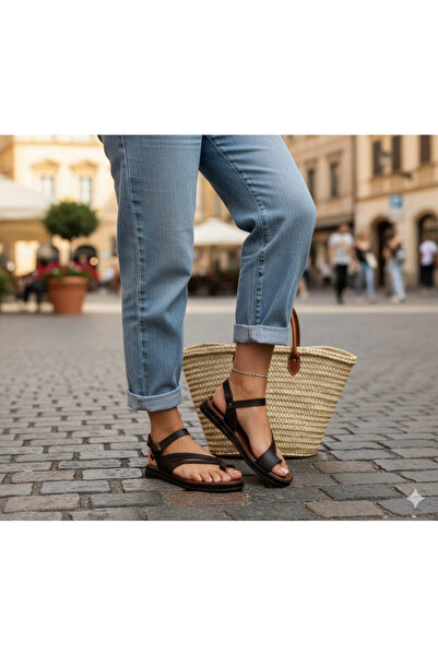 Miss Mitto Sandale de vară pentru femei, negre, cu talpă moale