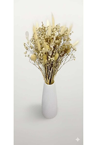 Birlik Şoklanmış ve Kuru Çiçekli Aranjman Beyaz ve Krem Tonlar