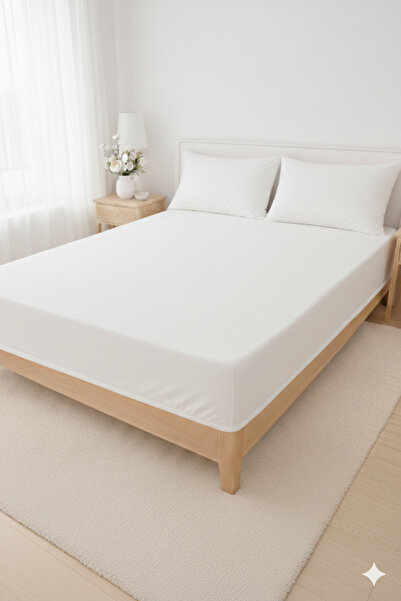 Zarif Home Bed Sheet Set Cloudy Pattern Ranfors Fited - (White)