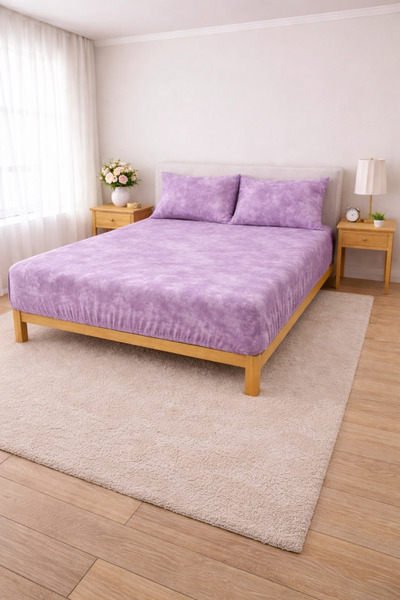 Zarif Home Bed Sheet Set Cloudy Pattern Ranfors Fited - (Purple)