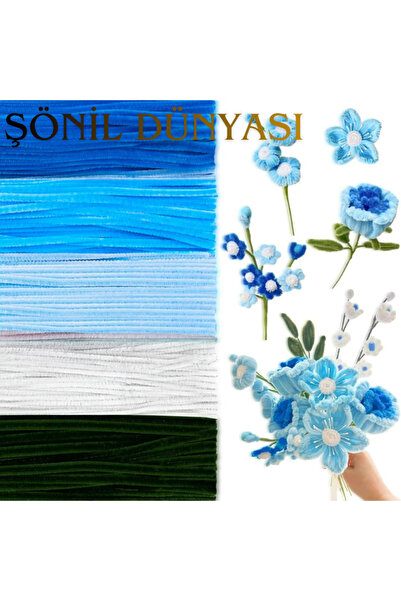 Şönil Dünyası 250 Adet Saks, Gök ve Bebek Mavisi, Beyaz, Yeşil Renkli Şönil Ç...