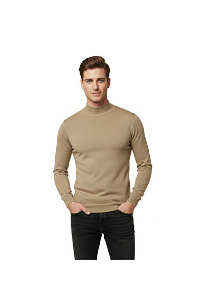 DeepSEA Camel Slim Fit Half Turtleneck Stretch Fabric Slim Knitwear Men's Hal...
