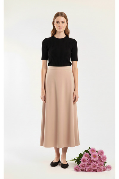 MAİMODA Women's Suede Maxi Flared Skirt