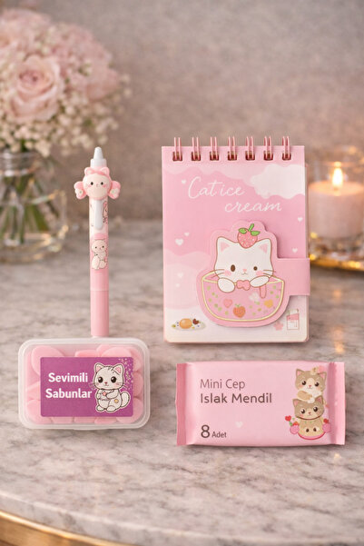 matheon Pembe Kedili 4’lü Kız Çocuk Hediye Seti | Defter Uçlu Kalem Mini Isla...