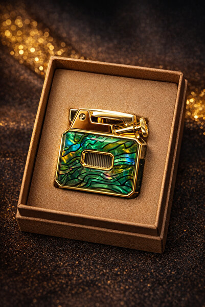 PROMISE Benzinli Gold Kaplama Lüks Çakmak – Yeşil Gold Özel Desen | Prestij &...