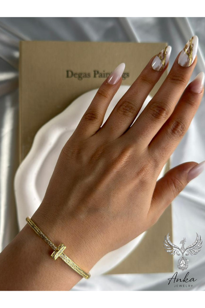 ANKA JEWELLRY T MODEL ZİRKON TAŞLI GOLD KELEPÇE