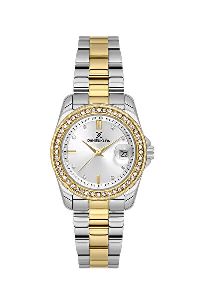 Daniel Klein ساعة نسائية فاخرة من الفولاذ المقاوم للصدأ باللونين الفضي والذهب...