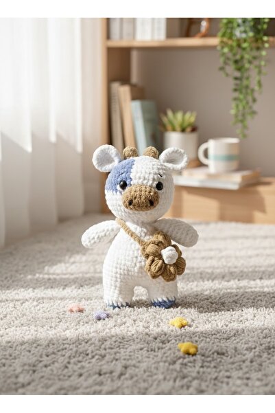 TOMRİSTORE Daisy Amigurumi El Örmesi Yumuşak Peluş İnek Oyuncak 33 cm Beyaz M...